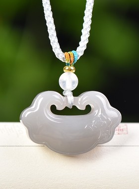 佩戴级精品和田玉青海老坑料玉质细腻温润无结构烟紫如意锁D15536