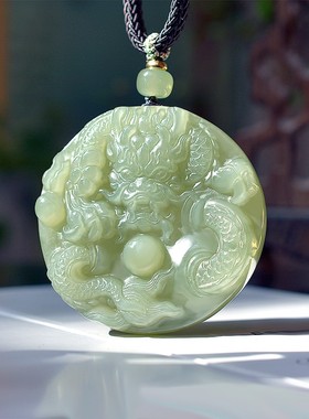 放巨漏和田玉青海老熟料高冰晴水色细腻油润无结构龙头吊坠C15082