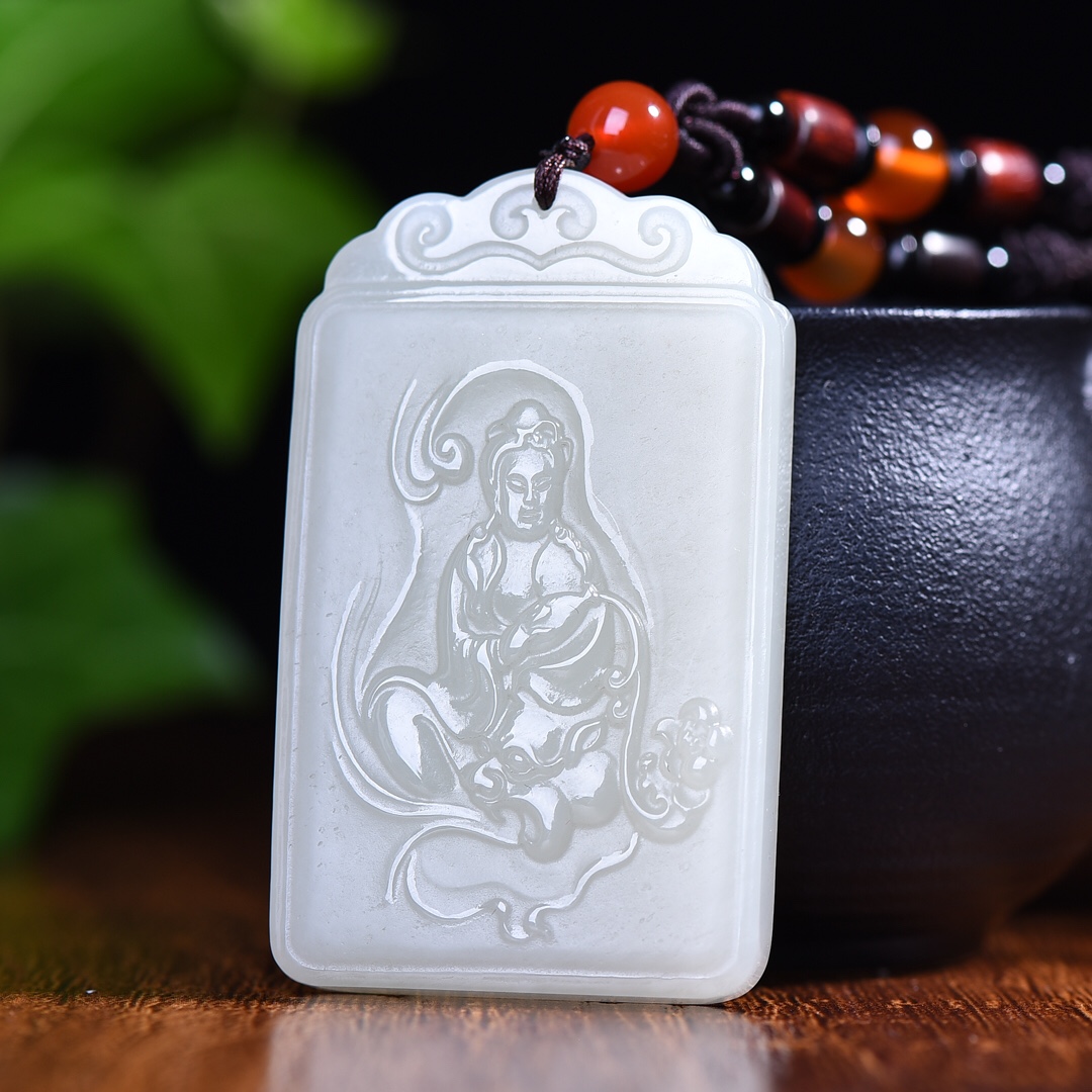 天然和田玉老坑钢板料细润油冰白油润干净无结构净瓶观音牌子3800