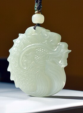 佩戴级和田玉青海老坑高冰浅晴水色细腻油润无结构龙头吊坠D15436