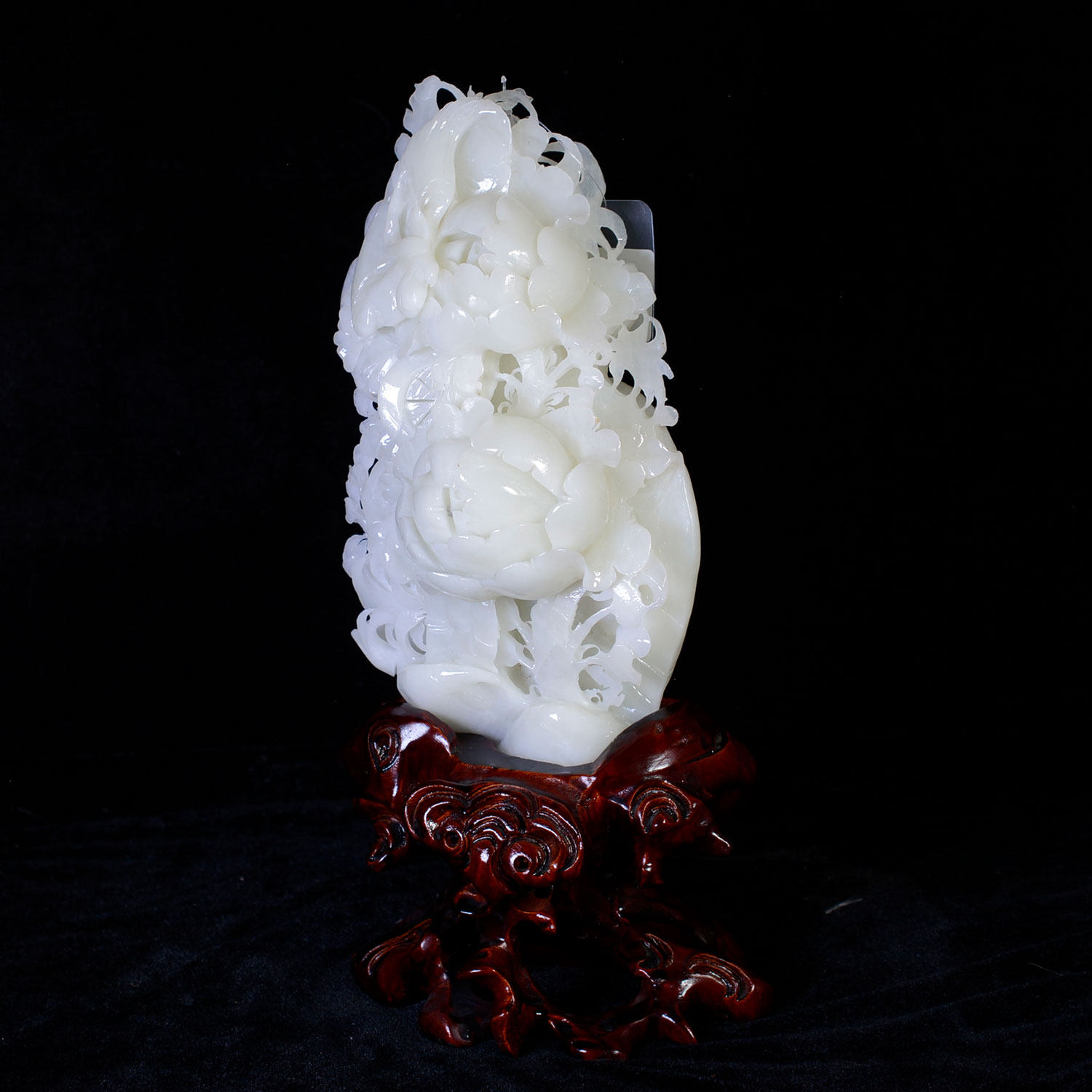 居家送礼精雕和田玉老坑羊脂白玉玉质细腻温润花开富贵摆件10408