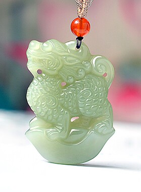 佩戴级精品和田玉青海料高冰晴水色高脂油润《元宝麒麟》C15602
