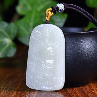 亏啦和田玉老坑细润油冰白刀功老道品相一流招财纳福关公牌子1790