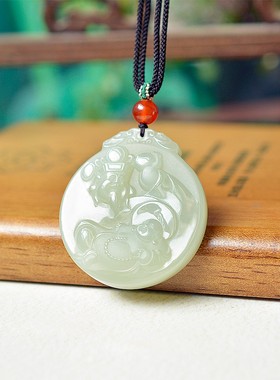 震撼价和田玉镯心料高冰意境晴水玉质结构紧致财富双全吊坠D15184