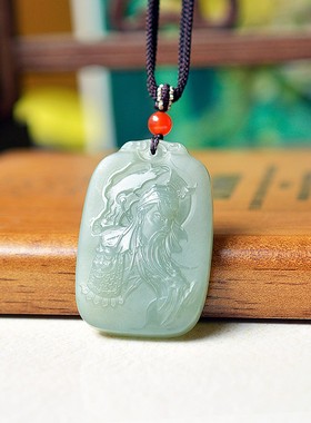 亏嘛啦精工和田玉青海老坑绿 冰底湖水青细腻油润关公牌子D15059