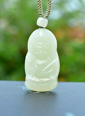 匠心工艺和田玉老坑料浅晴水色冰透润完美无瑕精品观音吊坠15716