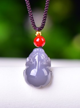 热卖和田玉青海老熟料高冰烟紫色玉质干净精雕细琢貔貅吊坠D15505