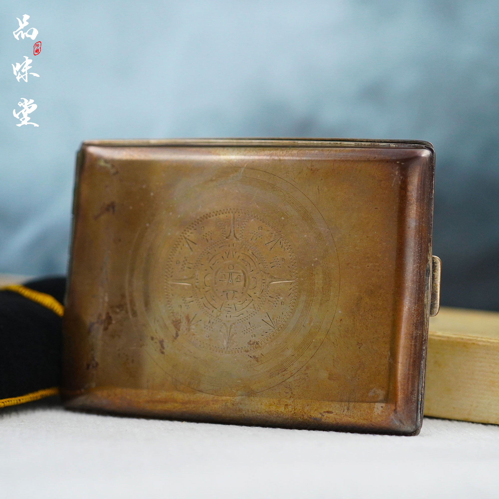 1930年墨西哥手工雕花太阳神纯银烟盒烟具双层实用加长便携高奢款