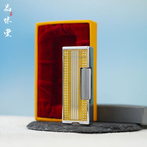 全新1950年日本Login浪琴纯铜鎏金艺术花纹登条款煤油 古董打火机