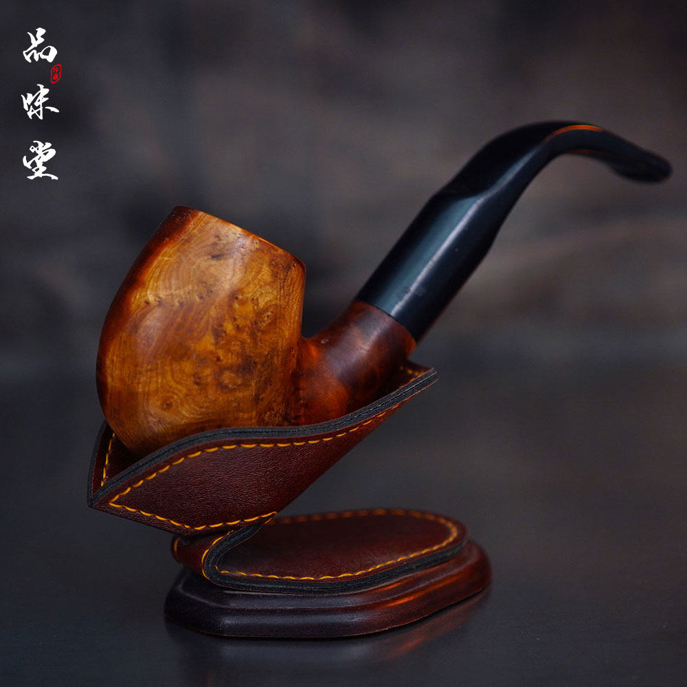早期日本匠人全手工火琉璃便携复古烟斗弯式随型打磨个性文玩把件