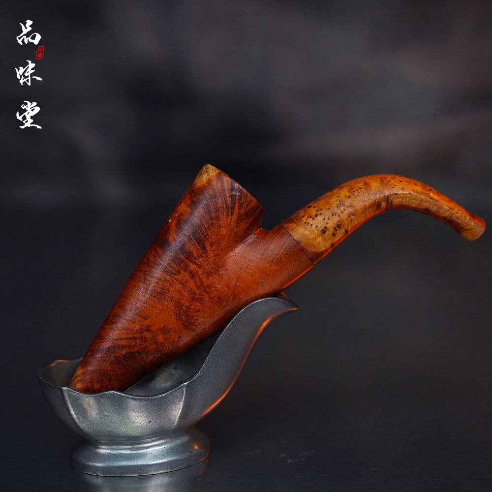 早期日本匠人全手工火琉璃便携复古烟斗弯式随型打磨个性文玩把件