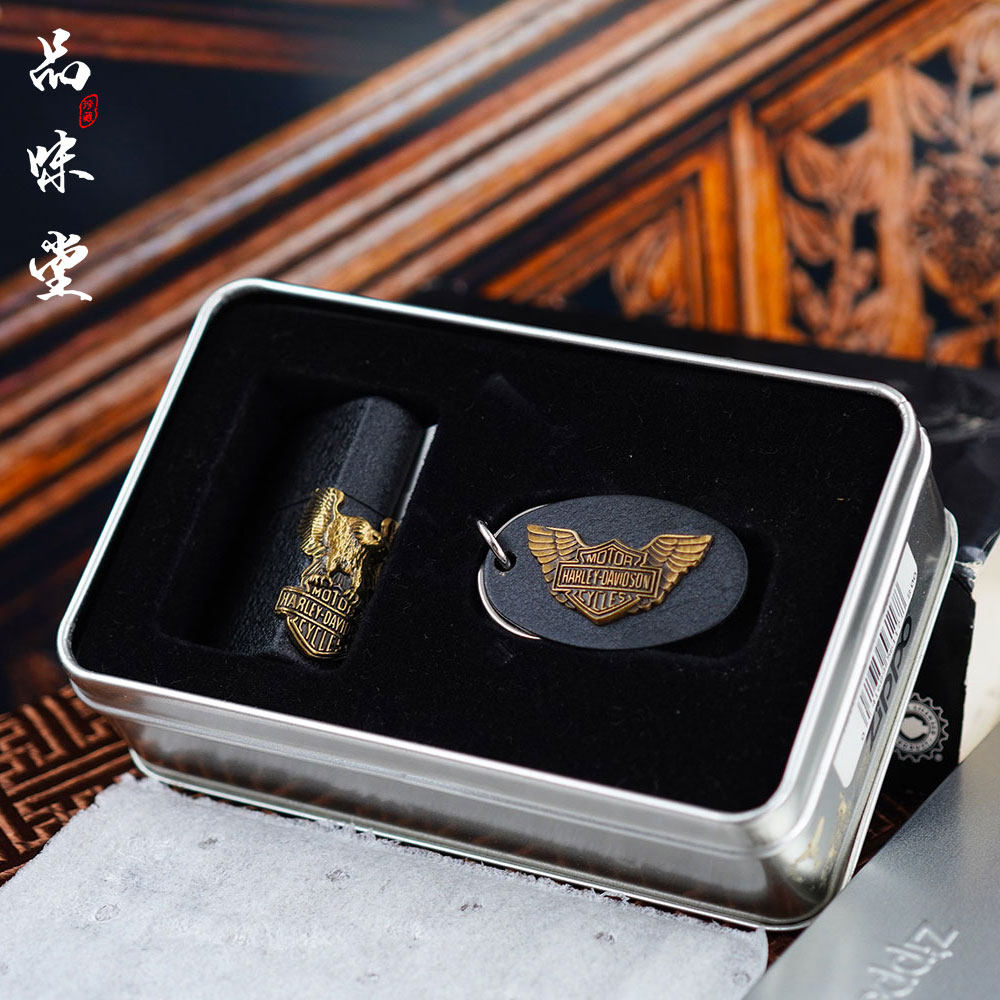 1996年度美国zippo芝宝哈雷纯铜飞翼侧贴章黑裂款防风煤油打火机