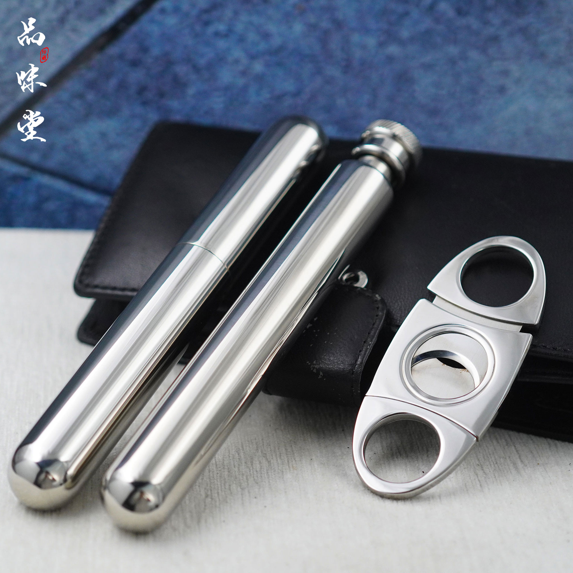 绝版意大利Philippt真皮黑色雪茄刀酒瓶雪茄桶组合收纳便携收藏级