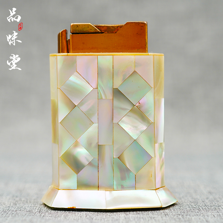 四十年代美国ELGIN埃尔金天然母贝手工镶嵌自动机镀金古董打火机