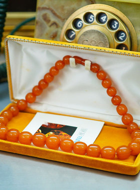 早期日本Beoluna老蜜蜡琥珀鸡油黄项链手串首饰精美复古原盒证书