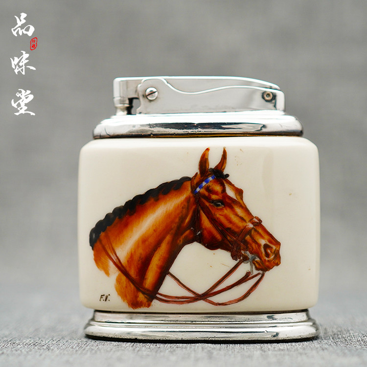 品味堂烧机馆美国RONSON朗森油画赛马艺术家古董打火机收藏级手绘