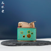 1930年代美国Evans埃文斯纯铜镀金珐琅磕头机煤油古董打火机 便携