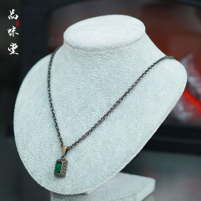 欧洲中古首饰Argent Gleam天然绿宝石镶嵌925纯银吊坠项链首饰
