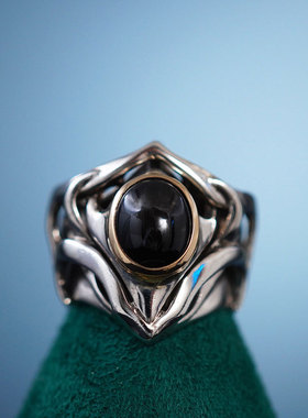 英国银饰高奢品牌ARMS设计2002年纯银K金黑曜石男士复古戒指绝版
