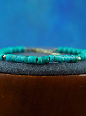 早期欧洲复古匠人手工天然绿松石手链手镯首饰配饰复古个性绝版