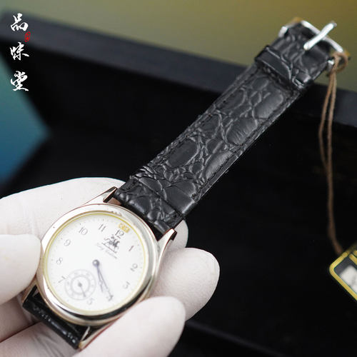 中古KingCustom纯银腕表黑鳄鱼纹皮带复古小表盘带证书礼盒收藏表