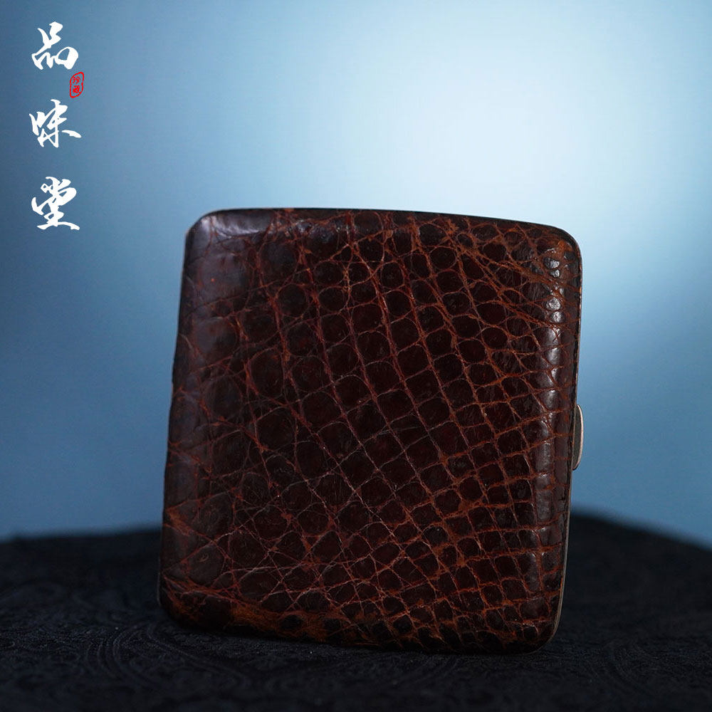 美国1940年产950纯银Silver小牛皮鎏金烟盒老式卷烟个性复古绝版