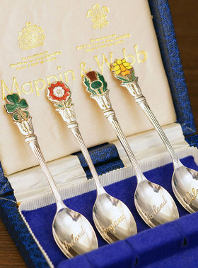 英国皇室Mappin&webb品牌珐琅花卉甜品咖啡勺子高奢精美欧式复古