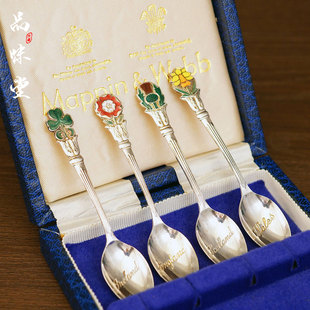 英国皇室Mappin&webb品牌珐琅花卉甜品咖啡勺子高奢精美欧式复古