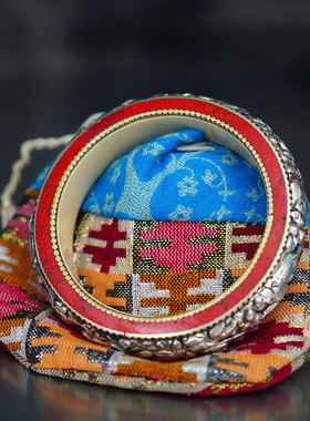 早期欧洲产手工纯银镂空浮雕珍贵材质猛犸牙手镯首饰手链精美复古