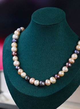 日本制造Silver纯银搭扣天然海水随型多色白黑粉珍珠项链复古收藏