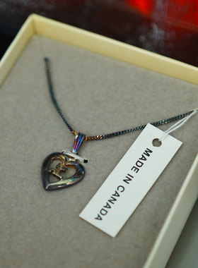 中古加拿大产绝版项链首饰挂件吊坠心形sterling纯银链子复古送礼