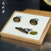 全新经典 扣商务复古个性 木盒装 早期日本肥后象嵌手工纯金领带夹袖