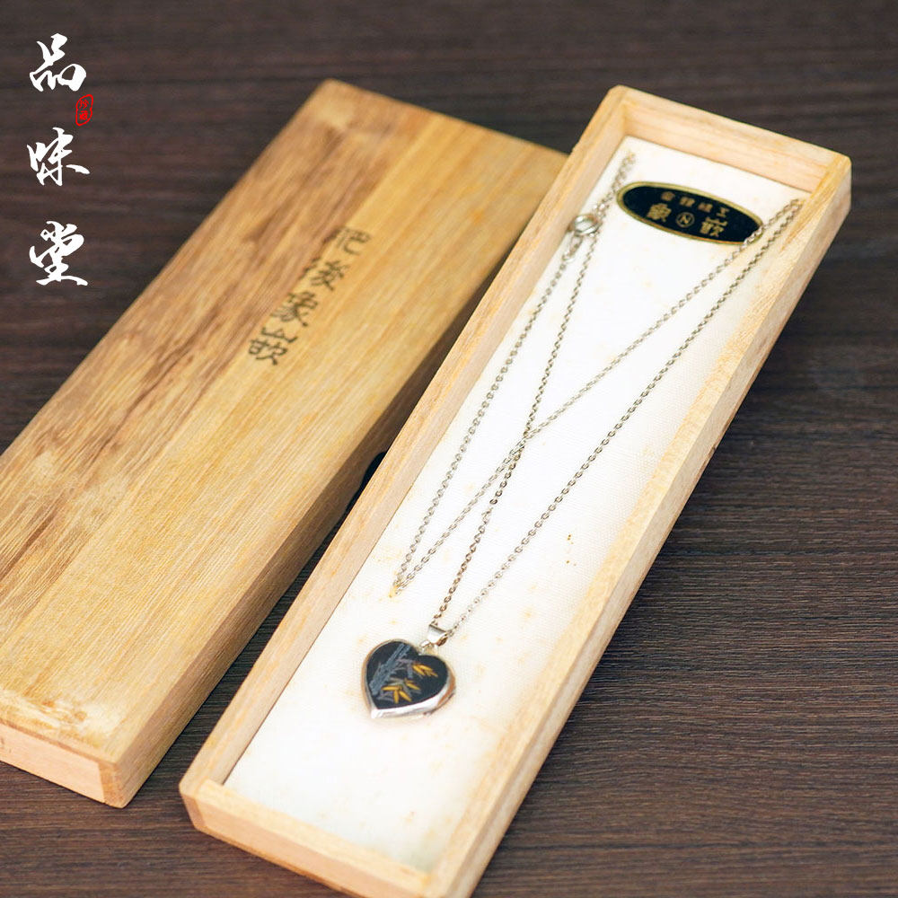 中古日本手工纯金象嵌心形爱心相框项链吊坠全新毛衣链复古便携