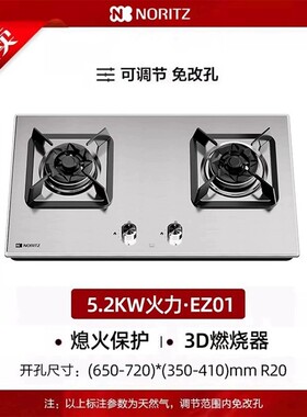 能率燃气灶EZ01不锈钢大火力煤气灶家用双灶嵌入式炉灶台灶具