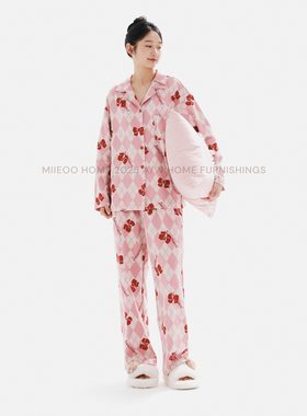 秘语睡衣女春秋款长袖长裤家居服套装可外穿休闲两件套92007