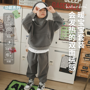 套装 25秋冬针织发热绒感儿童卫衣卫裤 暖宝宝套装 小新和贝塔