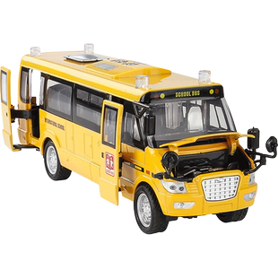金属仿真大校车学校巴士校巴合金回力汽车模型儿童玩具