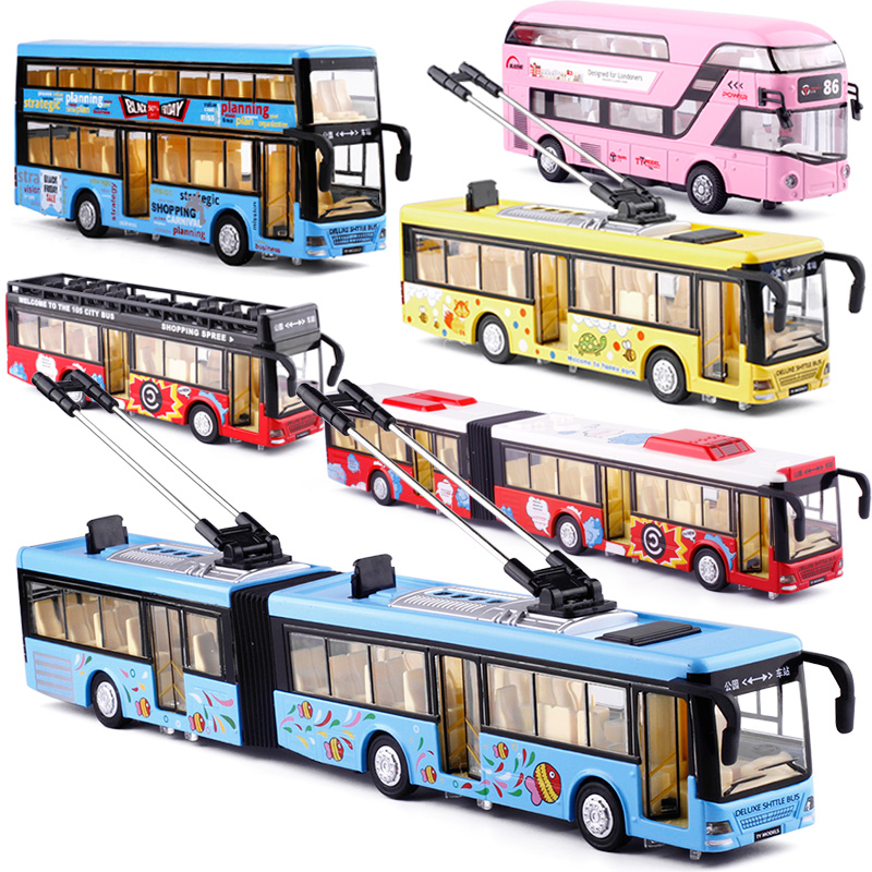 玥樂語音加長雙節巴士公交車大巴電車公共汽車小汽車模型玩具車