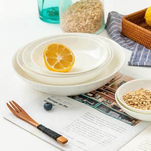 纯白家用唐山骨瓷釉下彩深盘菜盘子饭盘餐具深盘子小碟子汤菜碟