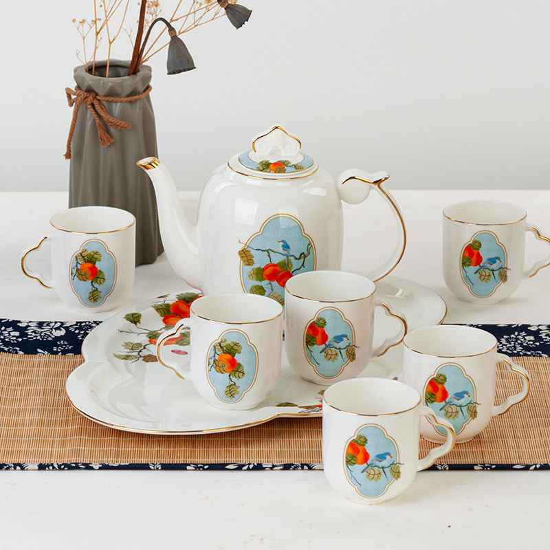 骨瓷水具套装家用国潮中式乔迁送礼水杯水壶茶具套装事事如意茶具,餐饮具,整套茶具,淘宝优惠券,粉丝福利购,淘宝优惠卷