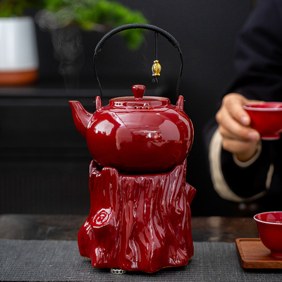 功夫煮茶赭红提梁壶枯木酒精炉