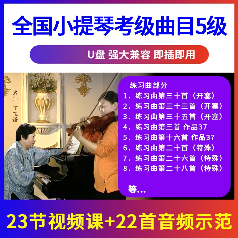 5级 全国小提琴考级曲目辅导示范 初学入门优盘U盘视频 非DVD