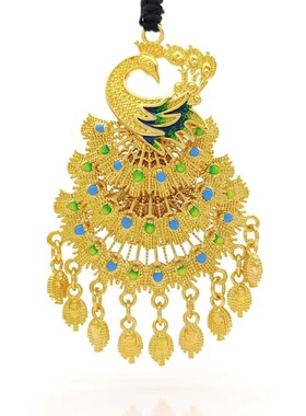 女镀金古法孔雀大吊坠项链婚庆