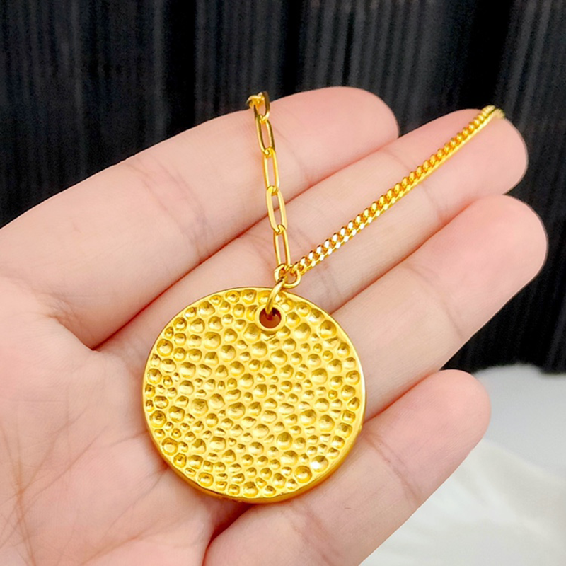 仿黄金越南沙金手工大金饼吊坠项链百搭黑绳金店同款镀金AB链条