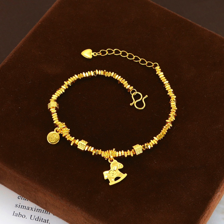 新款越南沙金马年手链碎冰冰木马铜钱流苏手饰铜镀金久不掉色饰品