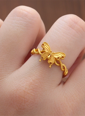 女款沙金仿金百搭蝴蝶开口戒指