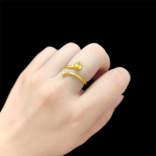 时尚仿黄金铃兰花戒指女活口可调节镀金仿真越南沙金指环久不掉色