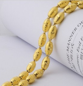 男士沙金橄榄项链殴币男士橄榄球珠项链 仿真镀黄金项链 久不退色