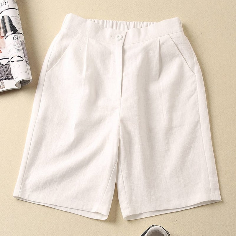 原墅棉麻短裤女新款2020夏季亚麻裤子宽松高腰显瘦大码阔腿休闲五