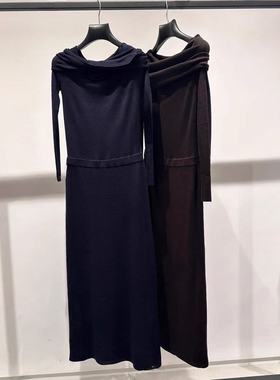 4折欧家专柜2025秋新羊毛一字领毛织连衣裙女长裙1SY308257F现货